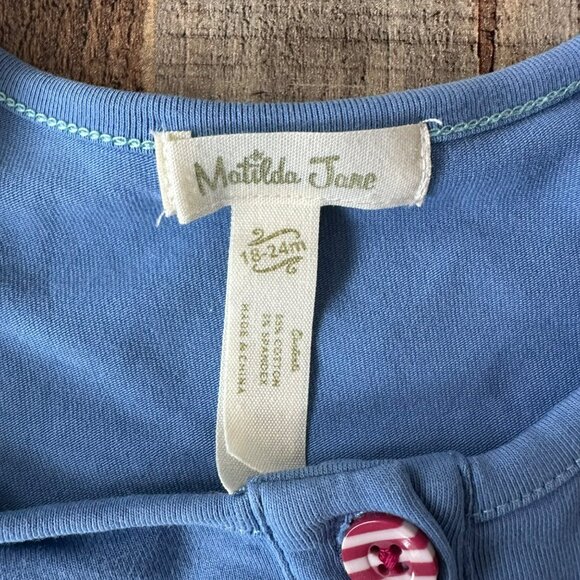 Matilda Jane Blue Ruffle Toddler Dress 12-24M Short Sleeve Striped Button Detail - Picture 6 of 7